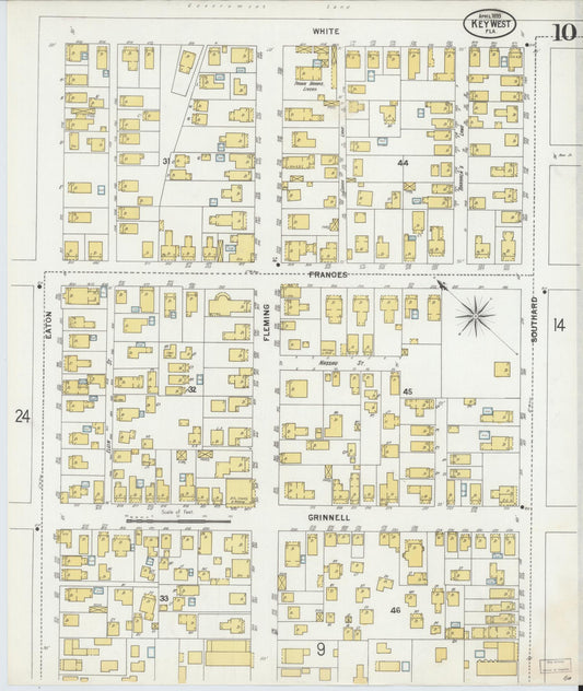 Sanborn Fire Insurance Map from Key West, Monroe County, Florida (1899), Sheet #0010 - Historic Sanborn Fire Insurance Map Print, vintage old map wall art, antique decor, genealogy gift, Florida Florida map