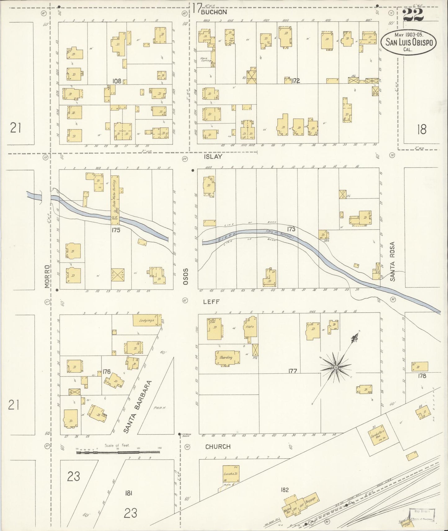 Sanborn Fire Insurance Map from San Luis Obispo, San Luis Obispo County, California (1905), Sheet #0022 - Complete Map Set gallery image, historic Sanborn map, vintage wall art, California California