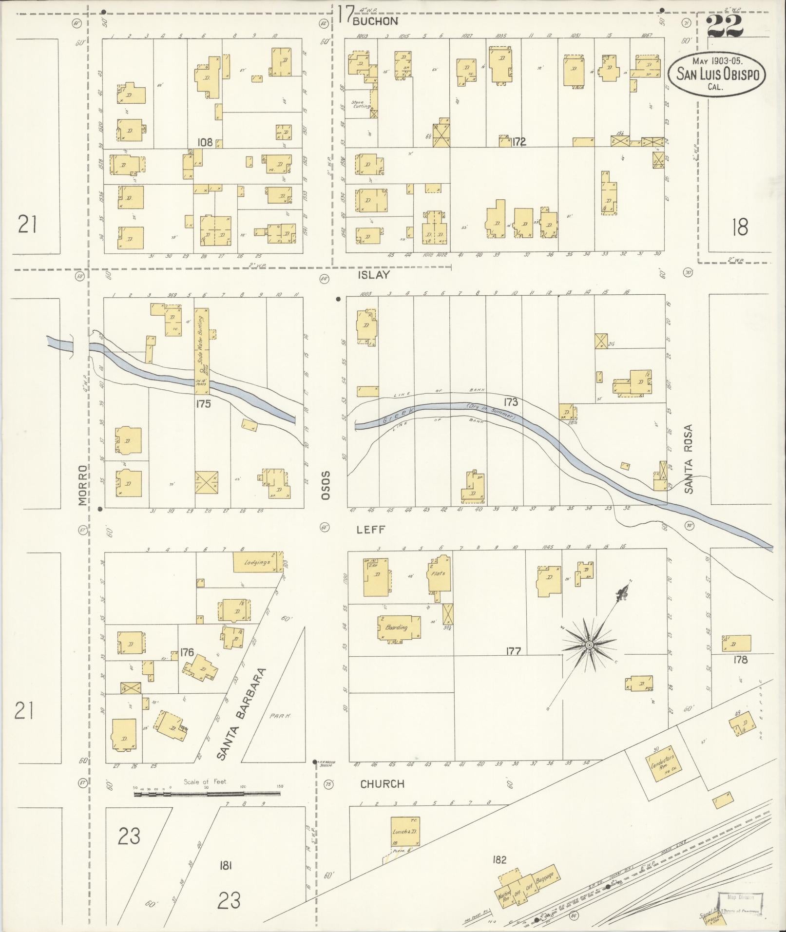 Sanborn Fire Insurance Map from San Luis Obispo, San Luis Obispo County, California (1905), Sheet #0022 - Complete Map Set gallery image, historic Sanborn map, vintage wall art, California California