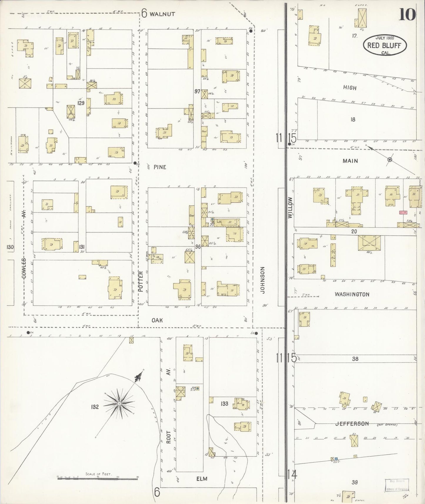 Sanborn Fire Insurance Map from Red Bluff, Tehama County, California (1900), Sheet #0010 - Complete Map Set gallery image, historic Sanborn map, vintage wall art, California California