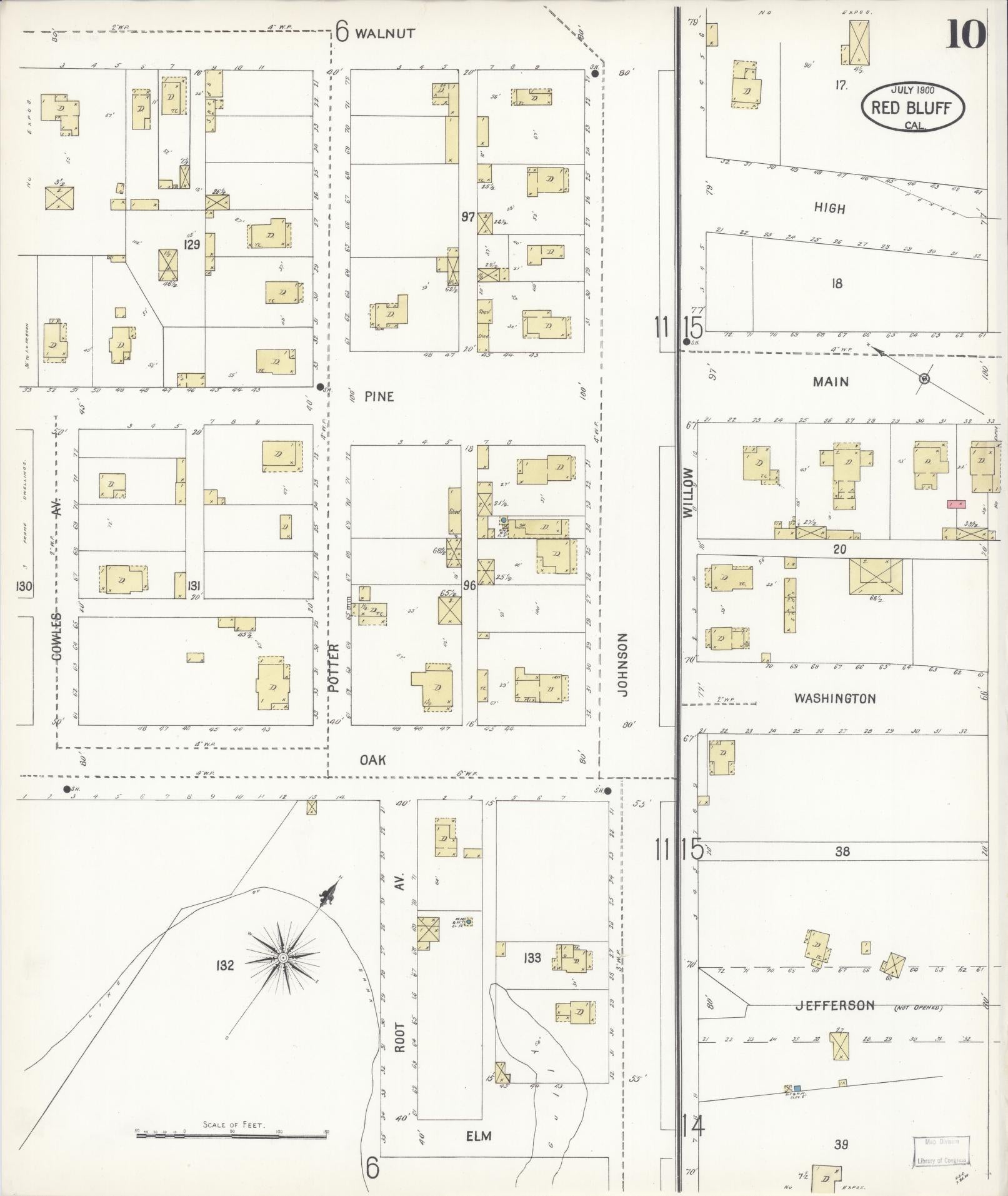 Sanborn Fire Insurance Map from Red Bluff, Tehama County, California (1900), Sheet #0010 - Complete Map Set gallery image, historic Sanborn map, vintage wall art, California California