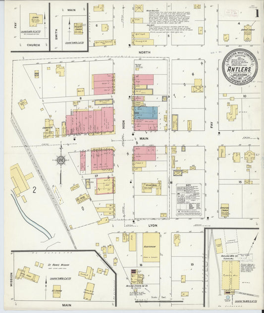 Sanborn Fire Insurance Map from Antlers, Pushmataha County, Oklahoma (1911), Sheet #0001 - Complete Map Set gallery image, historic Sanborn map, vintage wall art, Oklahoma Oklahoma