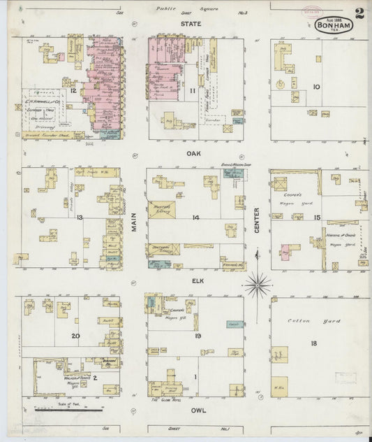 Sanborn Fire Insurance Map from Bonham, Fannin County, Texas (1888), Sheet #0002 - Historic Sanborn Fire Insurance Map Print, vintage old map wall art, antique decor, genealogy gift, Texas Texas map