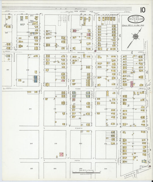 Sanborn Fire Insurance Map from Riverside, Burlington County, New Jersey (1919), Sheet #0010 - Historic Sanborn Fire Insurance Map Print, vintage old map wall art, antique decor, genealogy gift, New Jersey New Jersey map