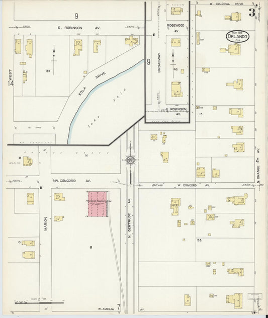 Sanborn Fire Insurance Map from Orlando, Orange County, Florida (1913), Sheet #0003 - Historic Sanborn Fire Insurance Map Print, vintage old map wall art, antique decor, genealogy gift, Florida Florida map