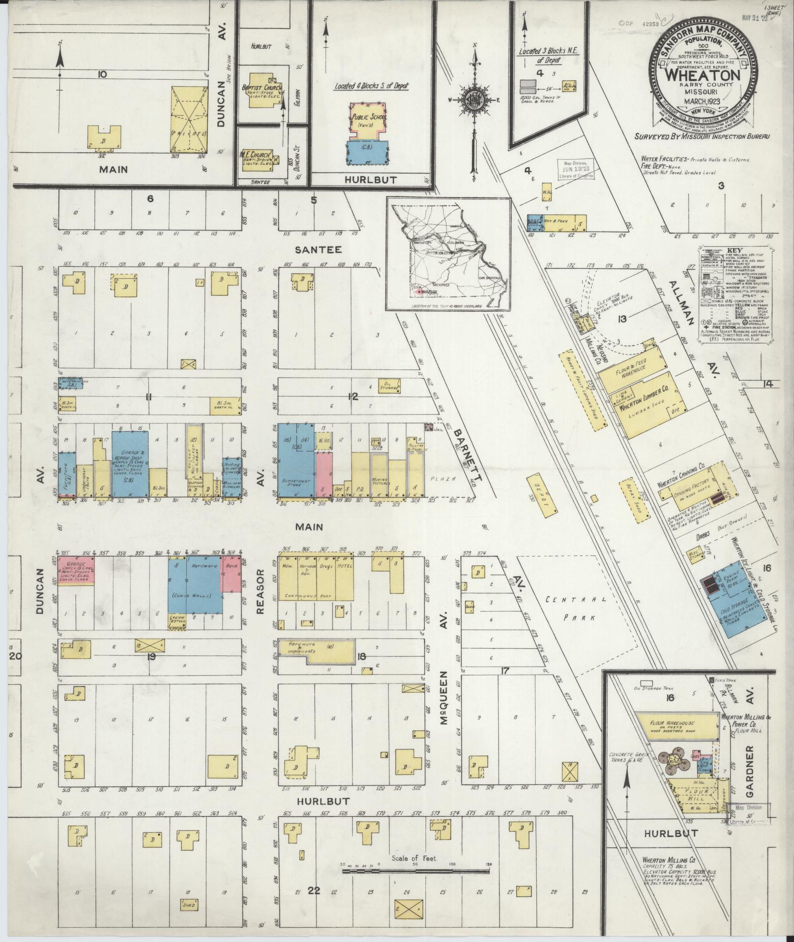 Sanborn Fire Insurance Map from Wheaton, Barry County, Missouri (1923), Sheet #0001 - Historic Sanborn Fire Insurance Map Print, vintage old map wall art, antique decor, genealogy gift, Missouri Missouri map