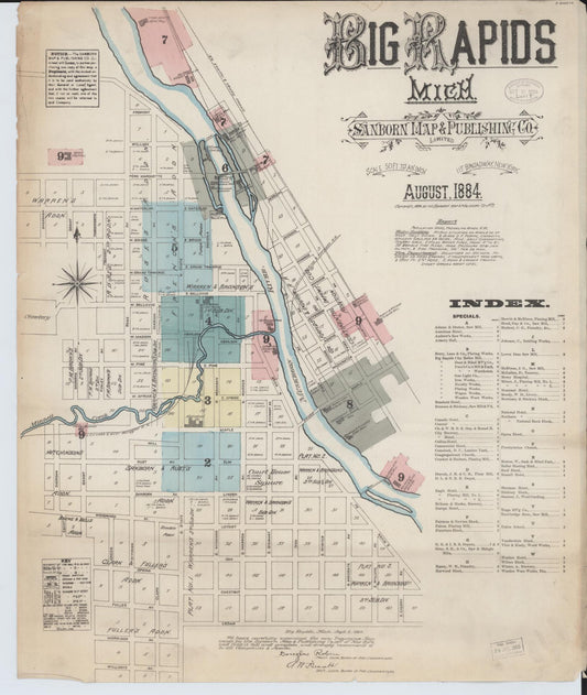 Sanborn Fire Insurance Map from Big Rapids, Mecosta County, Michigan (1884), Sheet #0001 - Complete Map Set gallery image, historic Sanborn map, vintage wall art, Michigan Michigan