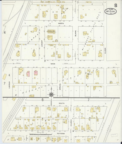 Sanborn Fire Insurance Map from Mount Olive, Macoupin County, Illinois (1910), Sheet #0008 - Complete Map Set gallery image, historic Sanborn map, vintage wall art, Illinois Illinois