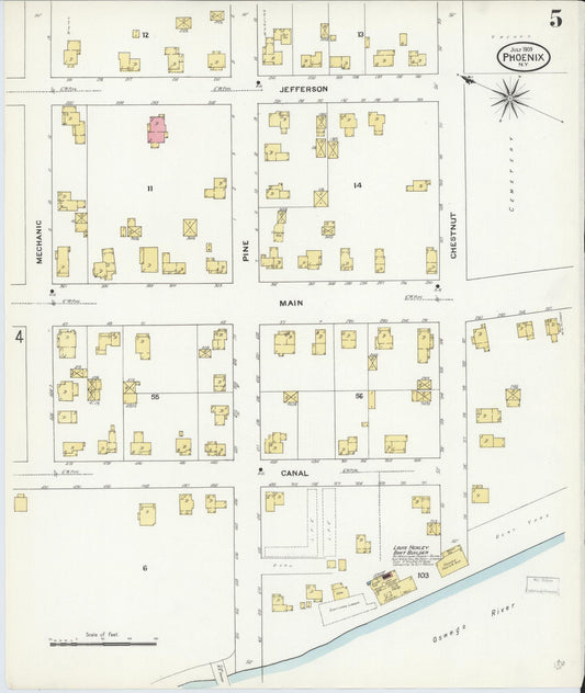 Sanborn Fire Insurance Map from Phoenix, Oswego County, New York (1909), Sheet #0005 - Historic Sanborn Fire Insurance Map Print, vintage old map wall art, antique decor, genealogy gift, New York New York map