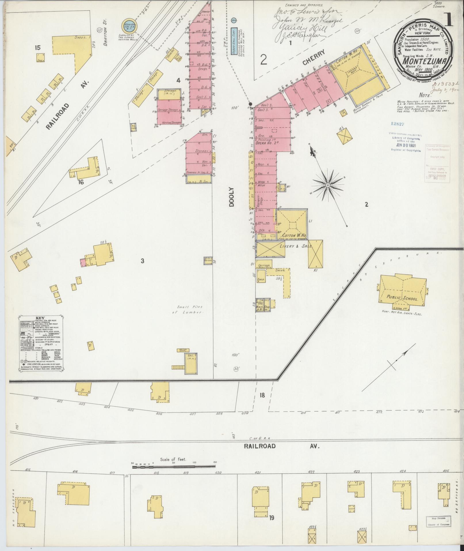 Sanborn Fire Insurance Map from Montezuma, Macon County, Georgia (1900), Sheet #0001 - Complete Map Set gallery image, historic Sanborn map, vintage wall art, Georgia Georgia