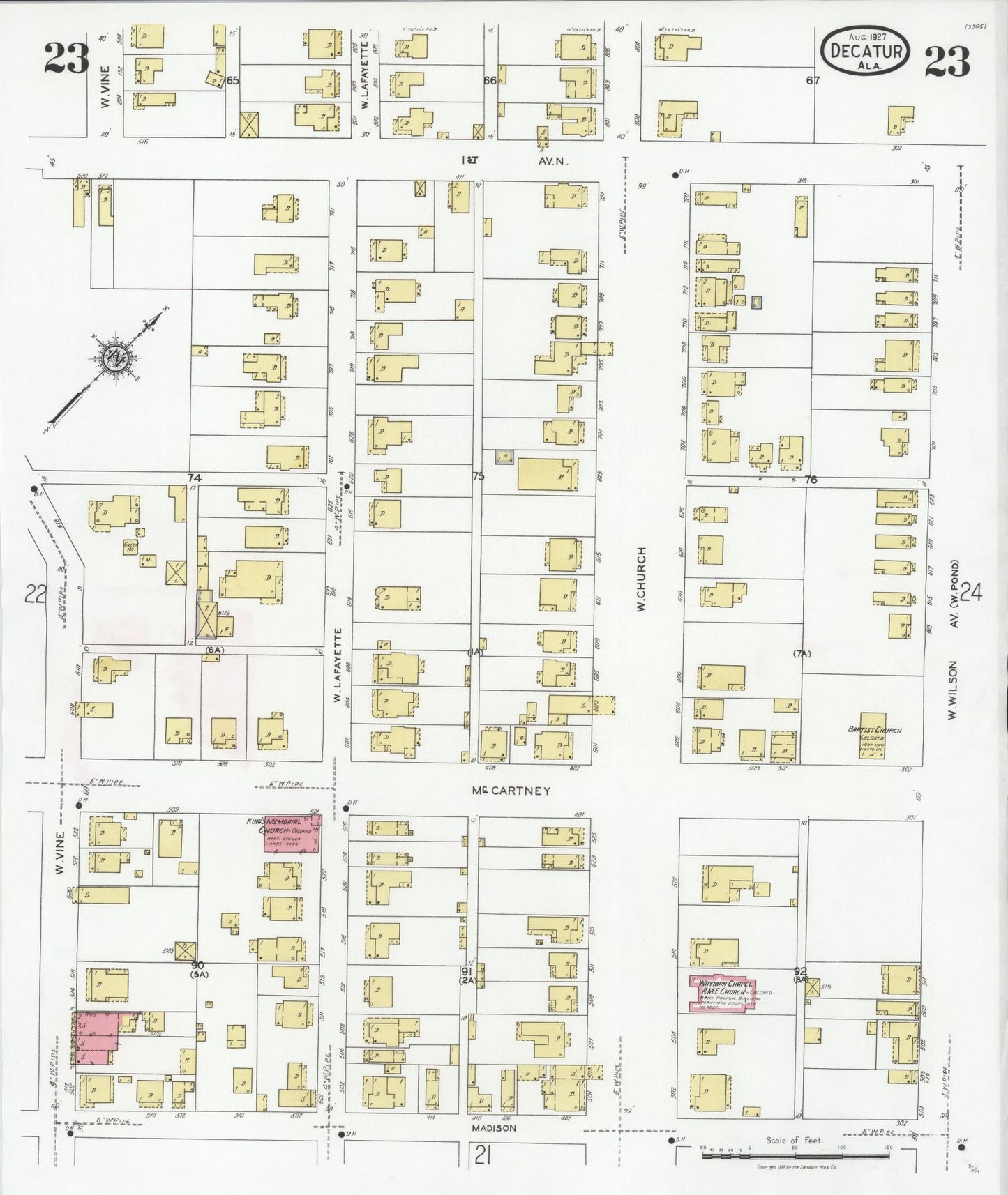 Sanborn Fire Insurance Map from Decatur, Morgan County, Alabama (1927), Sheet #0023 - Complete Map Set gallery image, historic Sanborn map, vintage wall art, Alabama Alabama