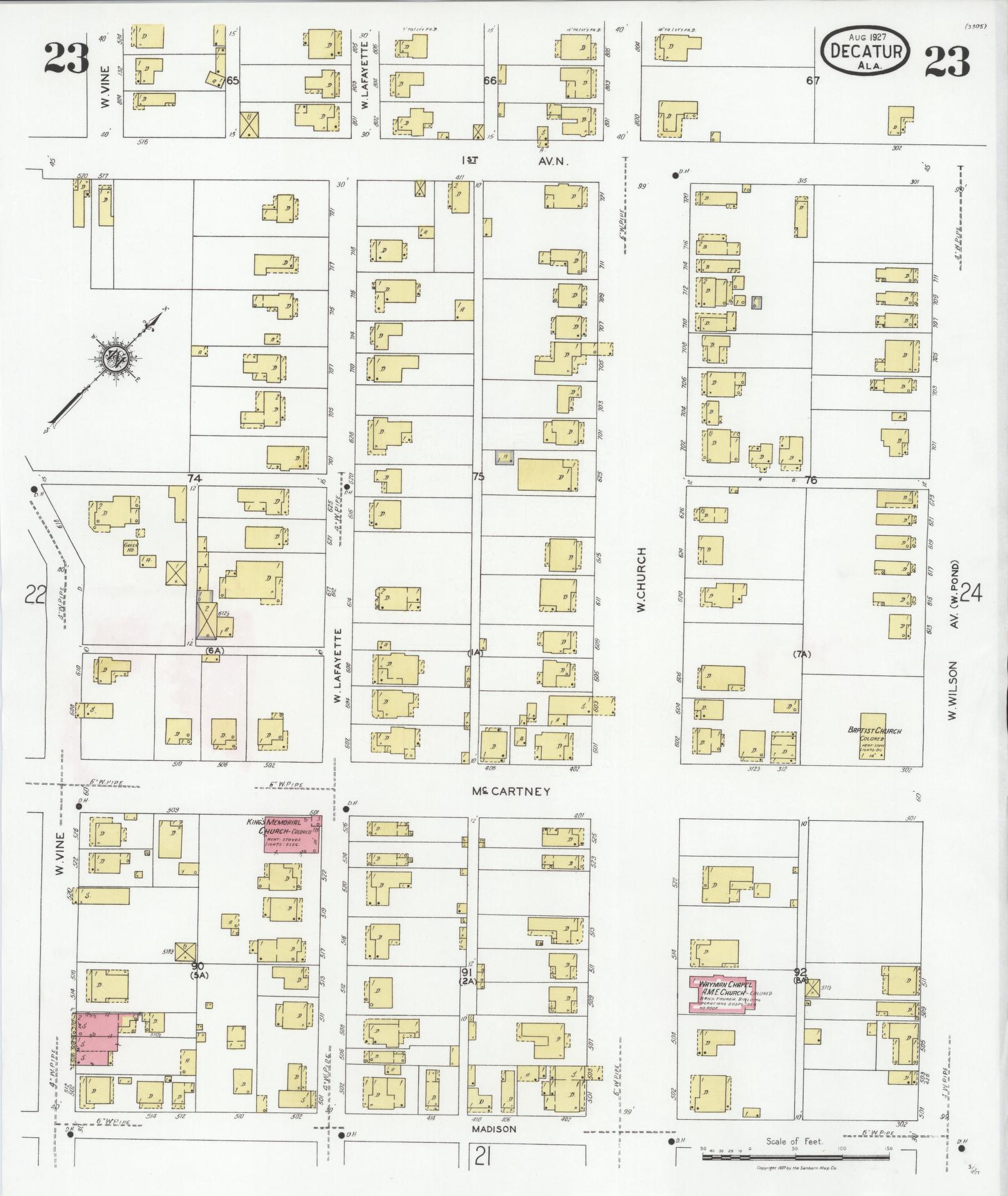 Sanborn Fire Insurance Map from Decatur, Morgan County, Alabama (1927), Sheet #0023 - Complete Map Set gallery image, historic Sanborn map, vintage wall art, Alabama Alabama