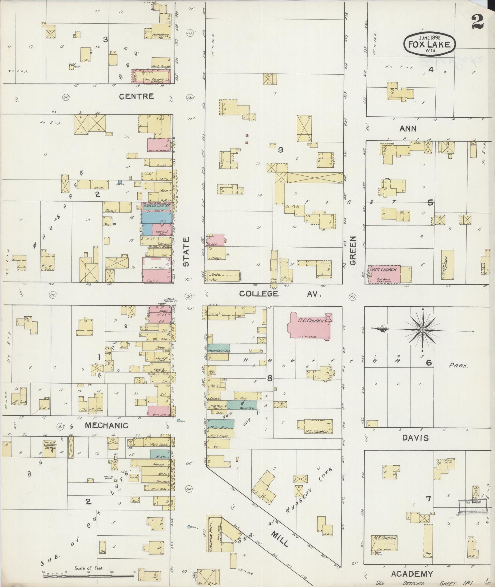 Sanborn Fire Insurance Map from Fox Lake, Dodge County, Wisconsin (1892), Sheet #0002 - Complete Map Set gallery image, historic Sanborn map, vintage wall art, Wisconsin Wisconsin