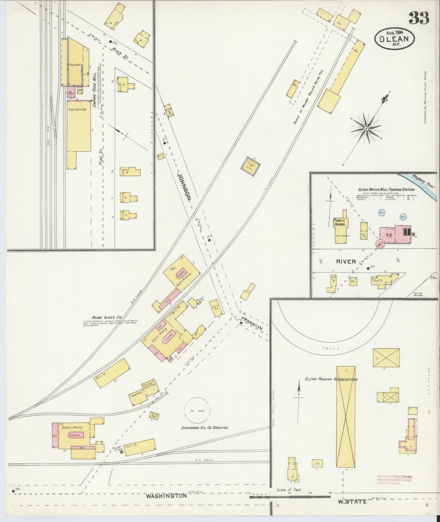 Sanborn Fire Insurance Map from Olean, Cattaraugus County, New York (1904), Sheet #0033 - Historic Sanborn Fire Insurance Map Print, vintage old map wall art, antique decor, genealogy gift, New York New York map