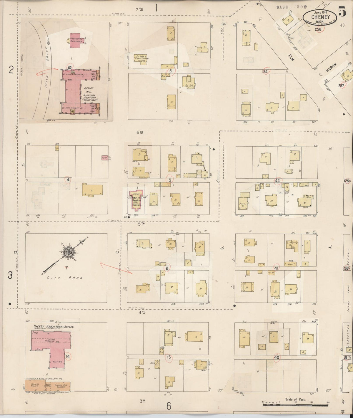 Sanborn Fire Insurance Map from Cheney, Spokane County, Washington (1939), Sheet #0005 - Historic Sanborn Fire Insurance Map Print, vintage old map wall art, antique decor, genealogy gift, Washington Washington map