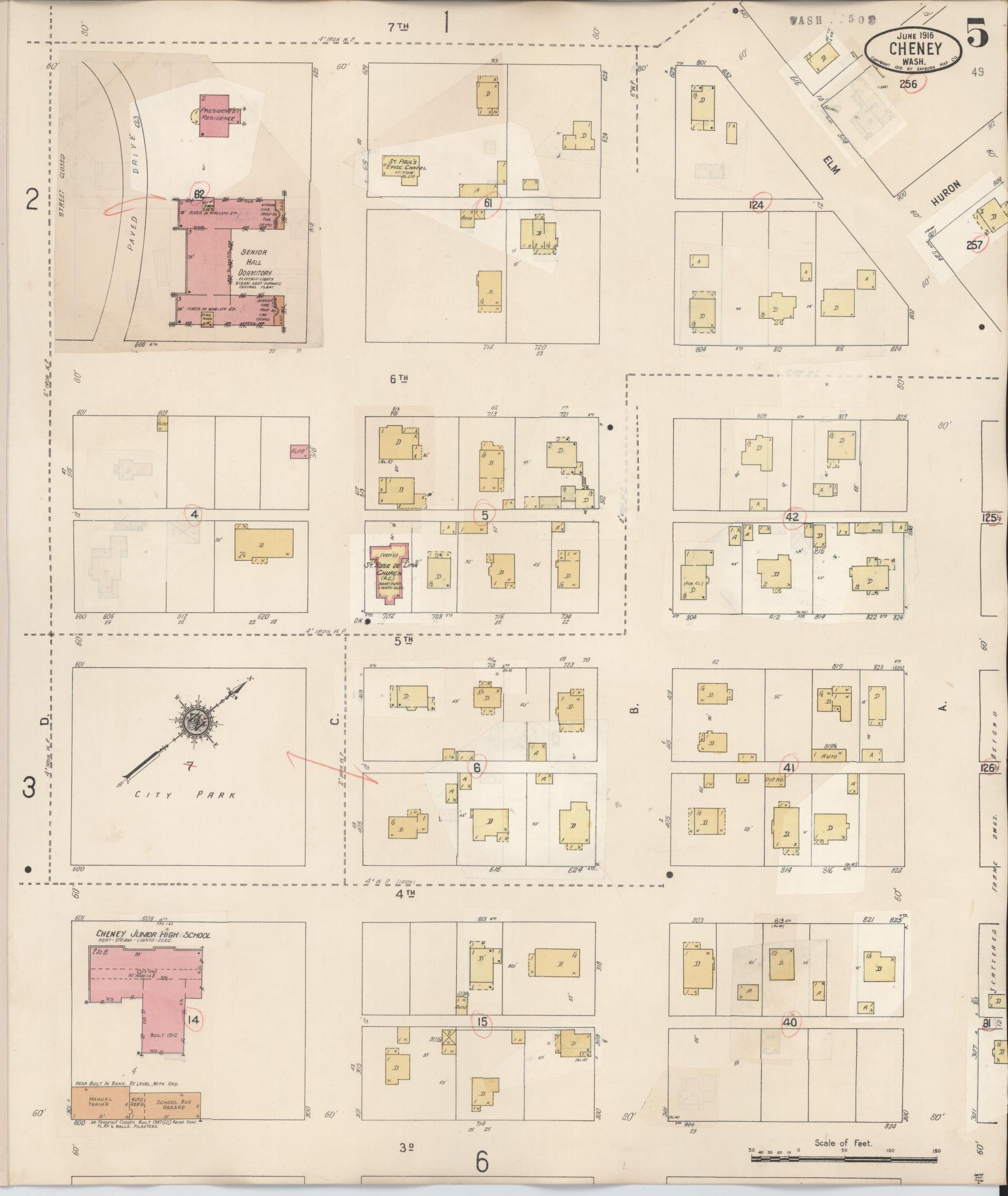 Sanborn Fire Insurance Map from Cheney, Spokane County, Washington (1939), Sheet #0005 - Historic Sanborn Fire Insurance Map Print, vintage old map wall art, antique decor, genealogy gift, Washington Washington map
