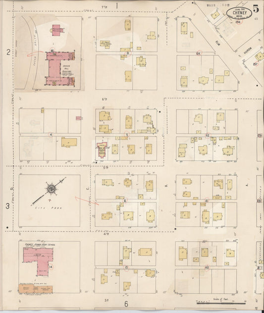 Sanborn Fire Insurance Map from Cheney, Spokane County, Washington (1939), Sheet #0005 - Historic Sanborn Fire Insurance Map Print, vintage old map wall art, antique decor, genealogy gift, Washington Washington map