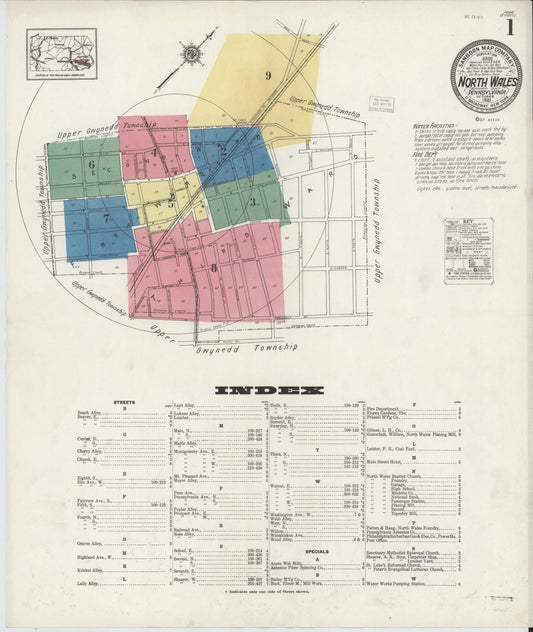 Sanborn Fire Insurance Map from North Wales, Montgomery County, Pennsylvania (1921), Sheet #0001 - Historic Sanborn Fire Insurance Map Print, vintage old map wall art, antique decor, genealogy gift, Pennsylvania Pennsylvania map