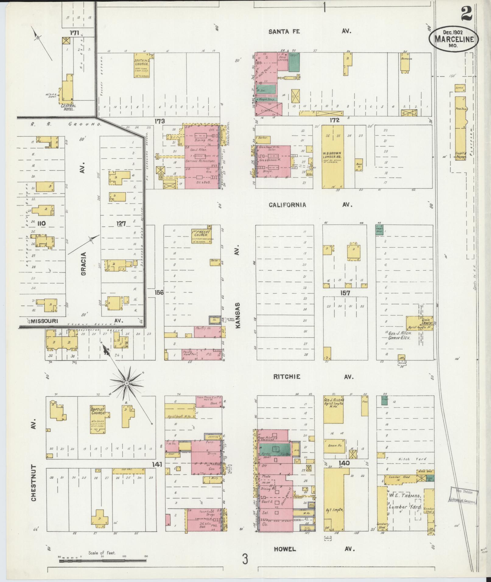 Sanborn Fire Insurance Map from Marceline, Linn County, Missouri (1902), Sheet #0002 - Complete Map Set gallery image, historic Sanborn map, vintage wall art, Missouri Missouri