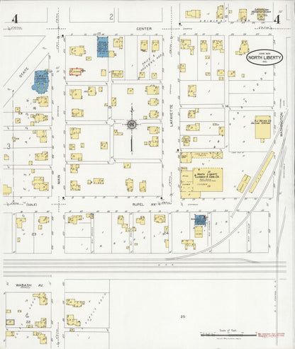 Sanborn Fire Insurance Map from North Liberty, Saint Joseph County, Indiana (1929), Sheet #0004 - Historic Sanborn Fire Insurance Map Print, vintage old map wall art, antique decor, genealogy gift, Indiana Indiana map