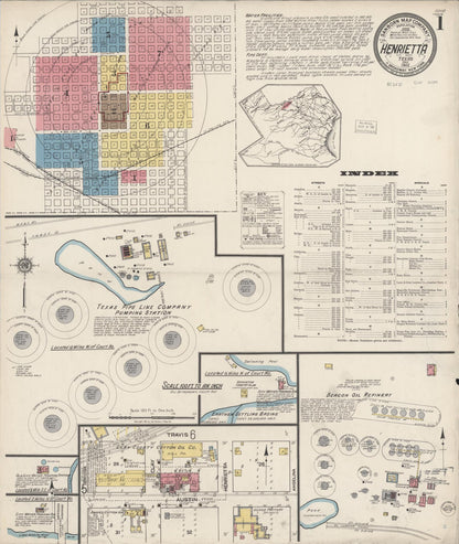 Sanborn Fire Insurance Map from Henrietta, Clay County, Texas (1922), Sheet #0001 - Complete Map Set gallery image, historic Sanborn map, vintage wall art, Texas Texas