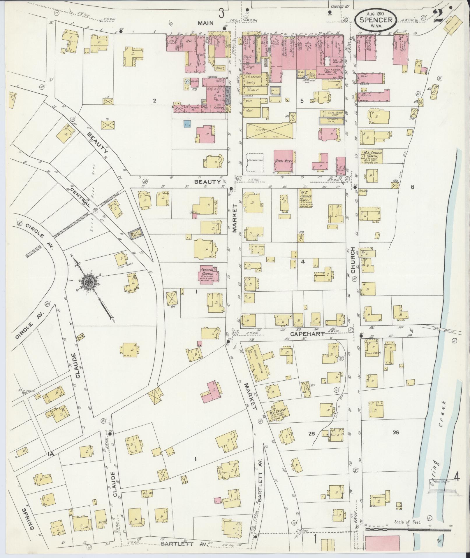 Sanborn Fire Insurance Map from Spencer, Roane County, West Virginia (1910), Sheet #0002 - Complete Map Set gallery image, historic Sanborn map, vintage wall art, West Virginia West Virginia