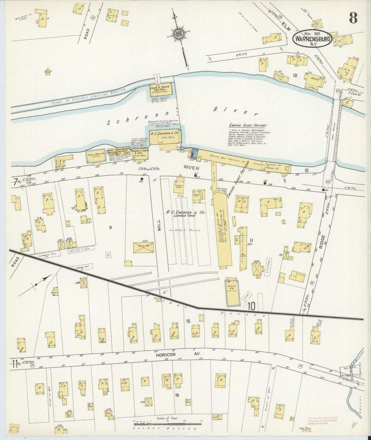 Sanborn Fire Insurance Map from Warrensburg, Warren County, New York (1912), Sheet #0008 - Complete Map Set gallery image, historic Sanborn map, vintage wall art, New York New York