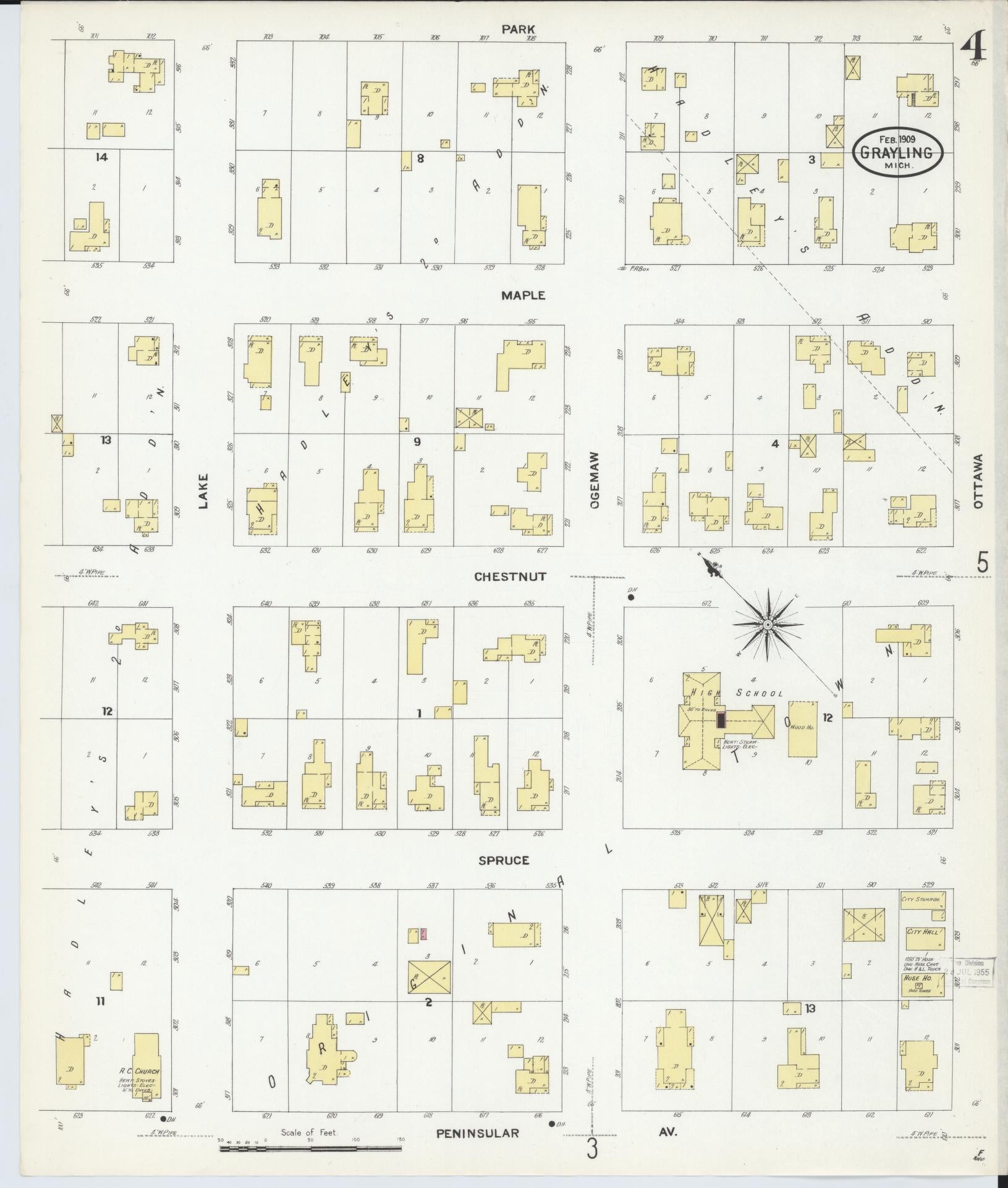 Sanborn Fire Insurance Map from Grayling, Crawford County, Michigan (1909), Sheet #0004 - Complete Map Set gallery image, historic Sanborn map, vintage wall art, Michigan Michigan