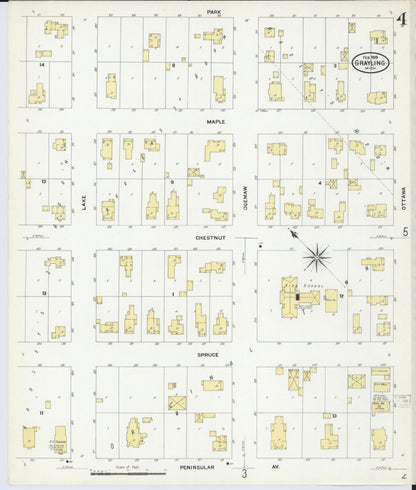 Sanborn Fire Insurance Map from Grayling, Crawford County, Michigan (1909), Sheet #0004 - Complete Map Set gallery image, historic Sanborn map, vintage wall art, Michigan Michigan