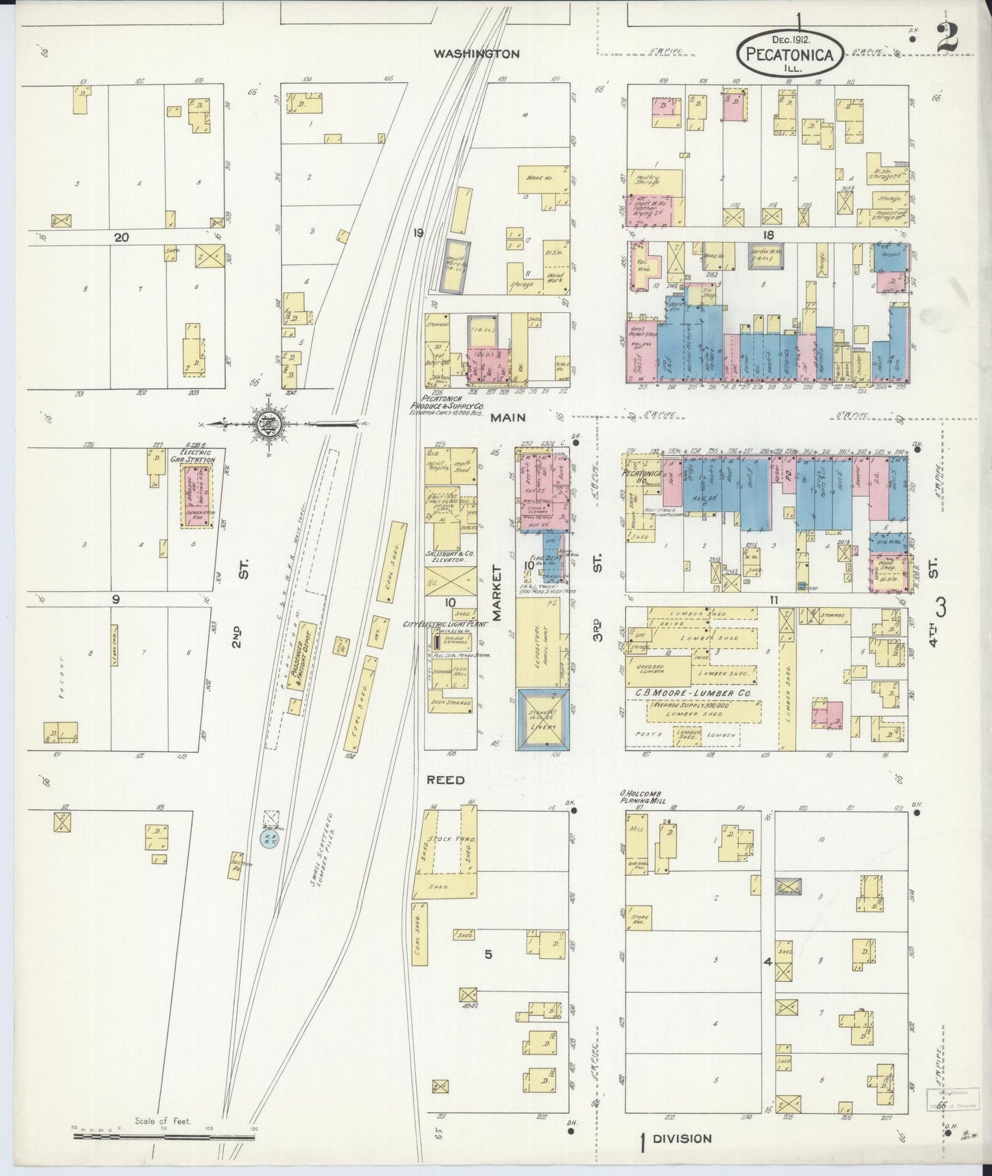 Sanborn Fire Insurance Map from Pecatonica, Winnebago County, Illinois (1912), Sheet #0002 - Historic Sanborn Fire Insurance Map Print, vintage old map wall art, antique decor, genealogy gift, Illinois Illinois map
