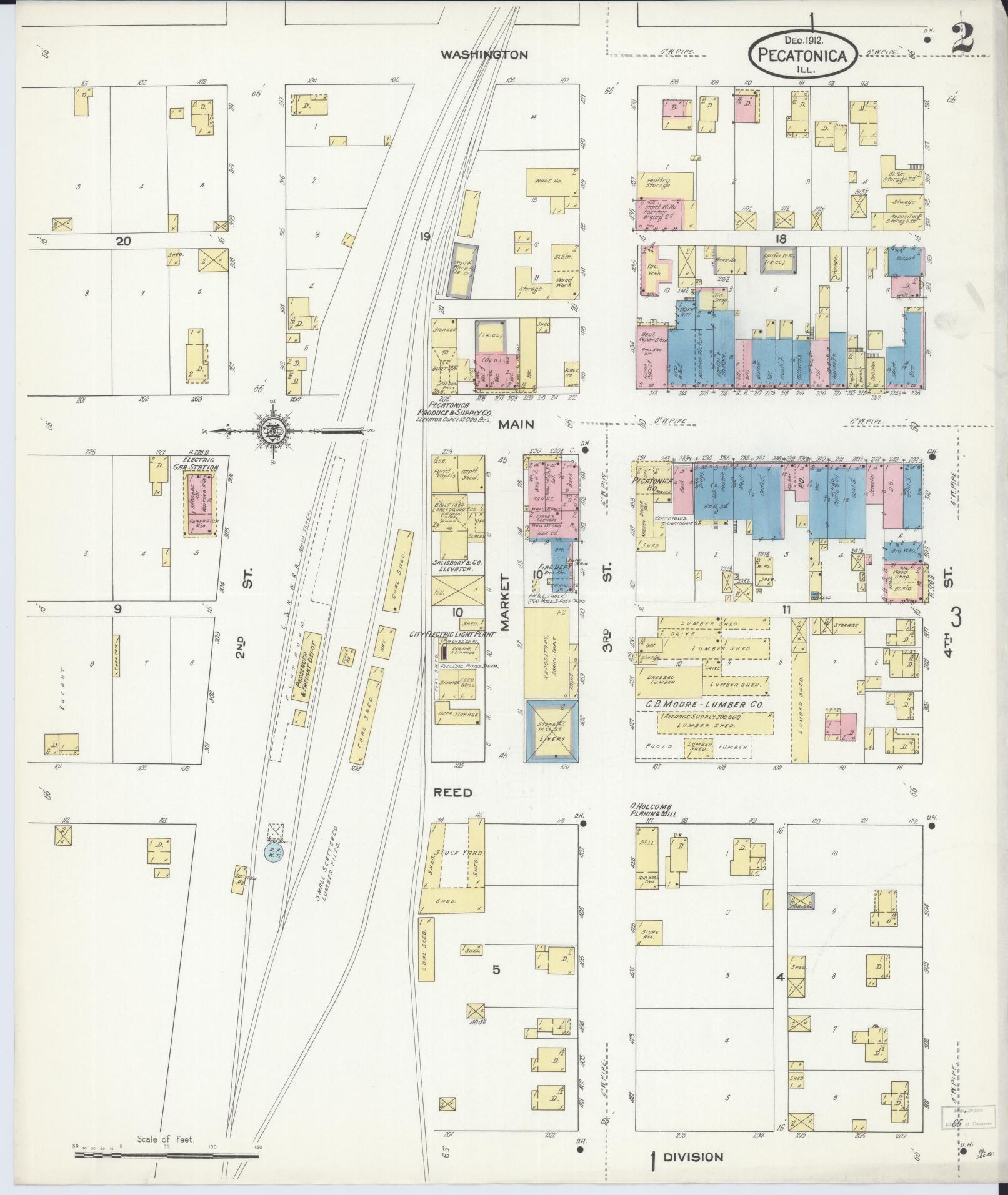Sanborn Fire Insurance Map from Pecatonica, Winnebago County, Illinois (1912), Sheet #0002 - Historic Sanborn Fire Insurance Map Print, vintage old map wall art, antique decor, genealogy gift, Illinois Illinois map
