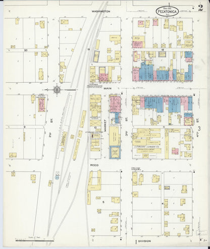 Sanborn Fire Insurance Map from Pecatonica, Winnebago County, Illinois (1912), Sheet #0002 - Historic Sanborn Fire Insurance Map Print, vintage old map wall art, antique decor, genealogy gift, Illinois Illinois map