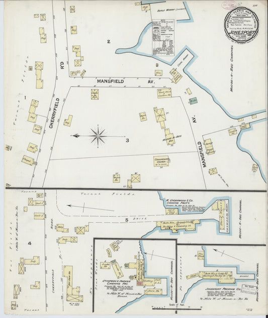 Sanborn Fire Insurance Map from Jonesport, Washington County, Maine (1889), Sheet #0001 - Historic Sanborn Fire Insurance Map Print, vintage old map wall art, antique decor, genealogy gift, Maine Maine map