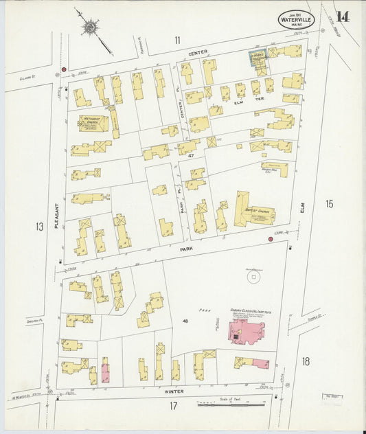 Sanborn Fire Insurance Map from Waterville, Kennebec County, Maine (1911), Sheet #0014 - Historic Sanborn Fire Insurance Map Print, vintage old map wall art, antique decor, genealogy gift, Maine Maine map
