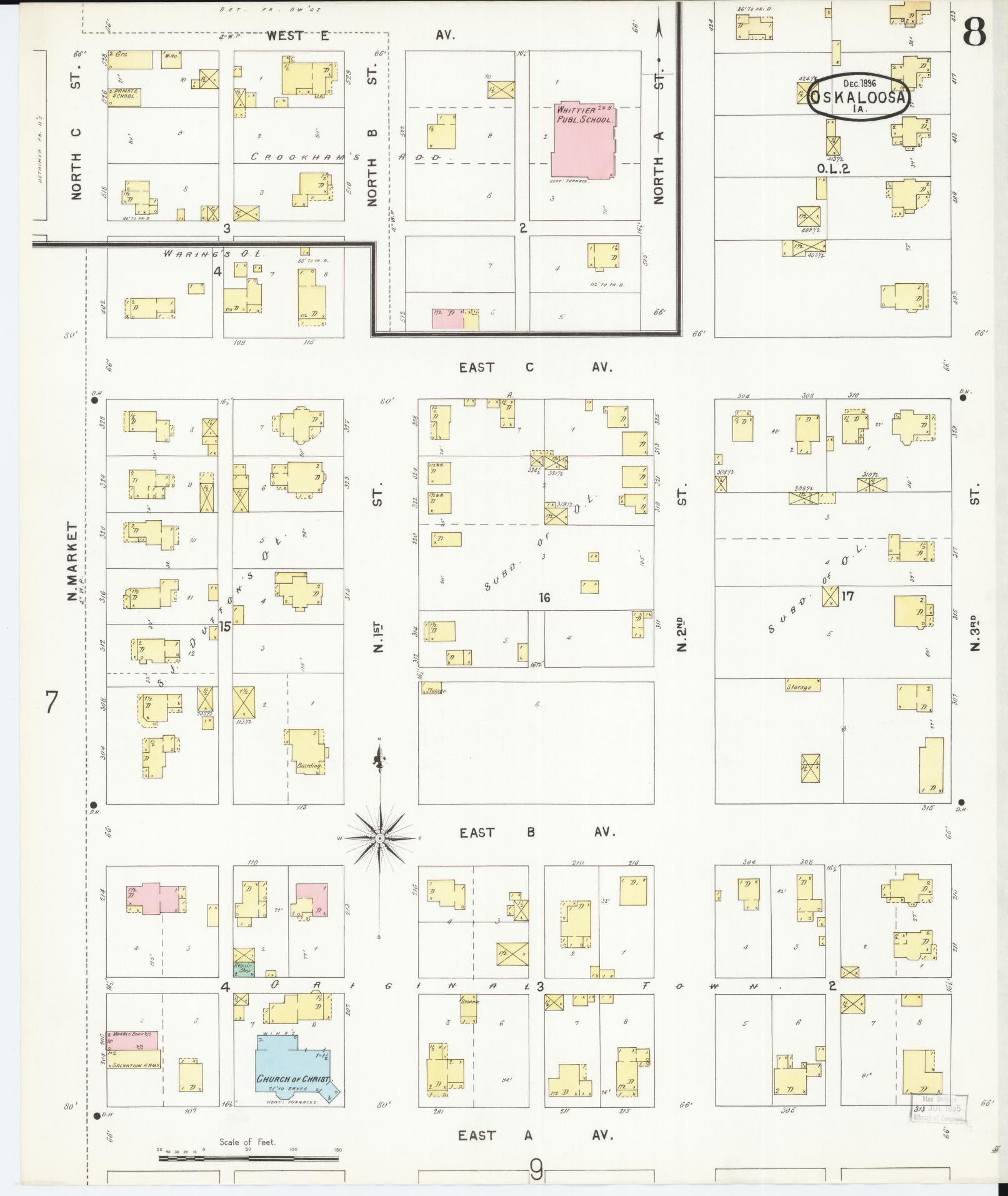 Sanborn Fire Insurance Map from Oskaloosa, Mahaska County, Iowa (1896), Sheet #0008 - Historic Sanborn Fire Insurance Map Print