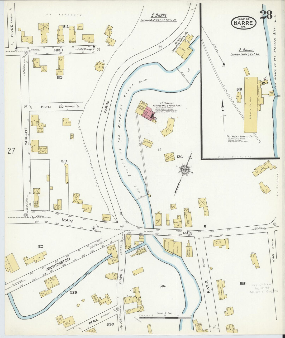 Sanborn Fire Insurance Map from Barre, Washington County, Vermont (1916), Sheet #0028 - Historic Sanborn Fire Insurance Map Print, vintage old map wall art, antique decor, genealogy gift, Vermont Vermont map