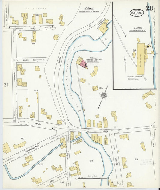 Sanborn Fire Insurance Map from Barre, Washington County, Vermont (1916), Sheet #0028 - Historic Sanborn Fire Insurance Map Print, vintage old map wall art, antique decor, genealogy gift, Vermont Vermont map
