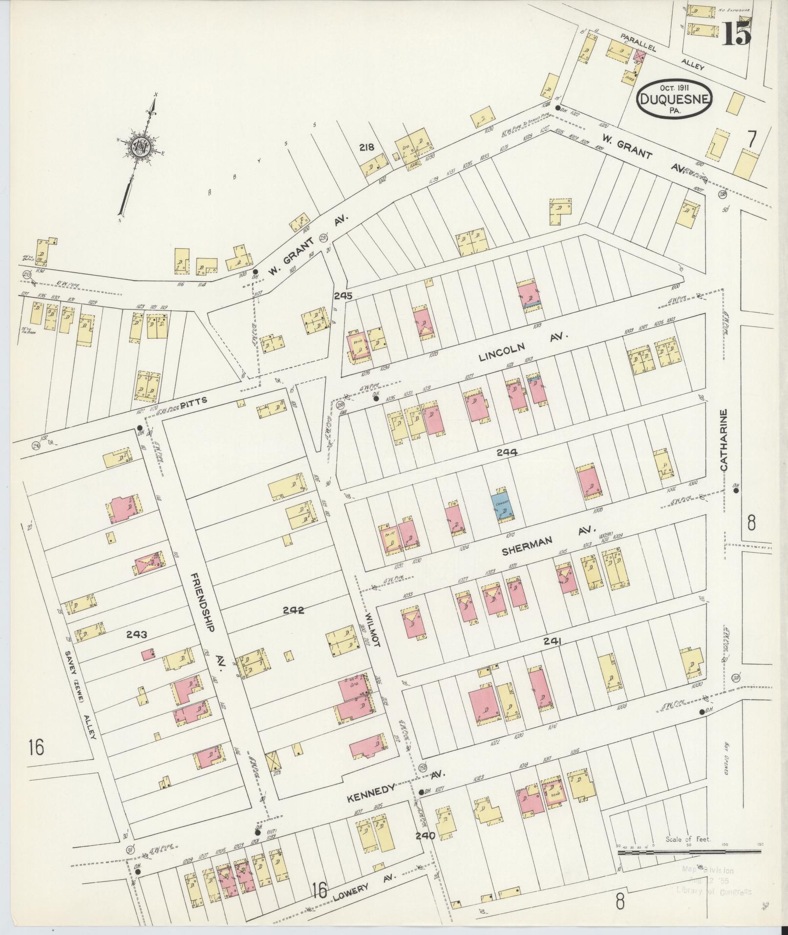 Sanborn Fire Insurance Map from Duquesne, Allegheny County, Pennsylvania (1911), Sheet #0015 - Historic Sanborn Fire Insurance Map Print, vintage old map wall art, antique decor, genealogy gift, Pennsylvania Pennsylvania map