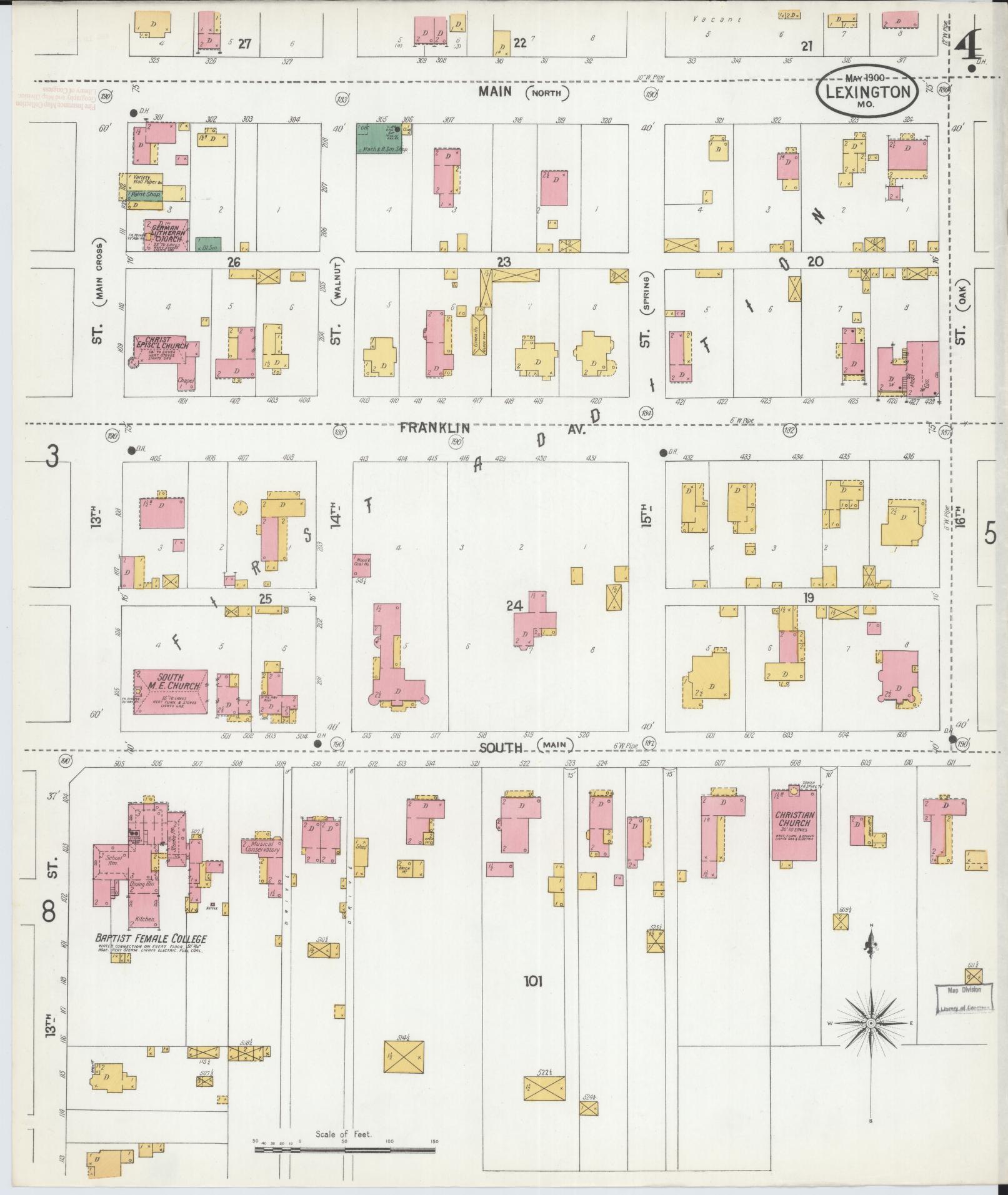 Sanborn Fire Insurance Map from Lexington, Lafayette County, Missouri (1900), Sheet #0004 - Complete Map Set gallery image, historic Sanborn map, vintage wall art, Missouri Missouri