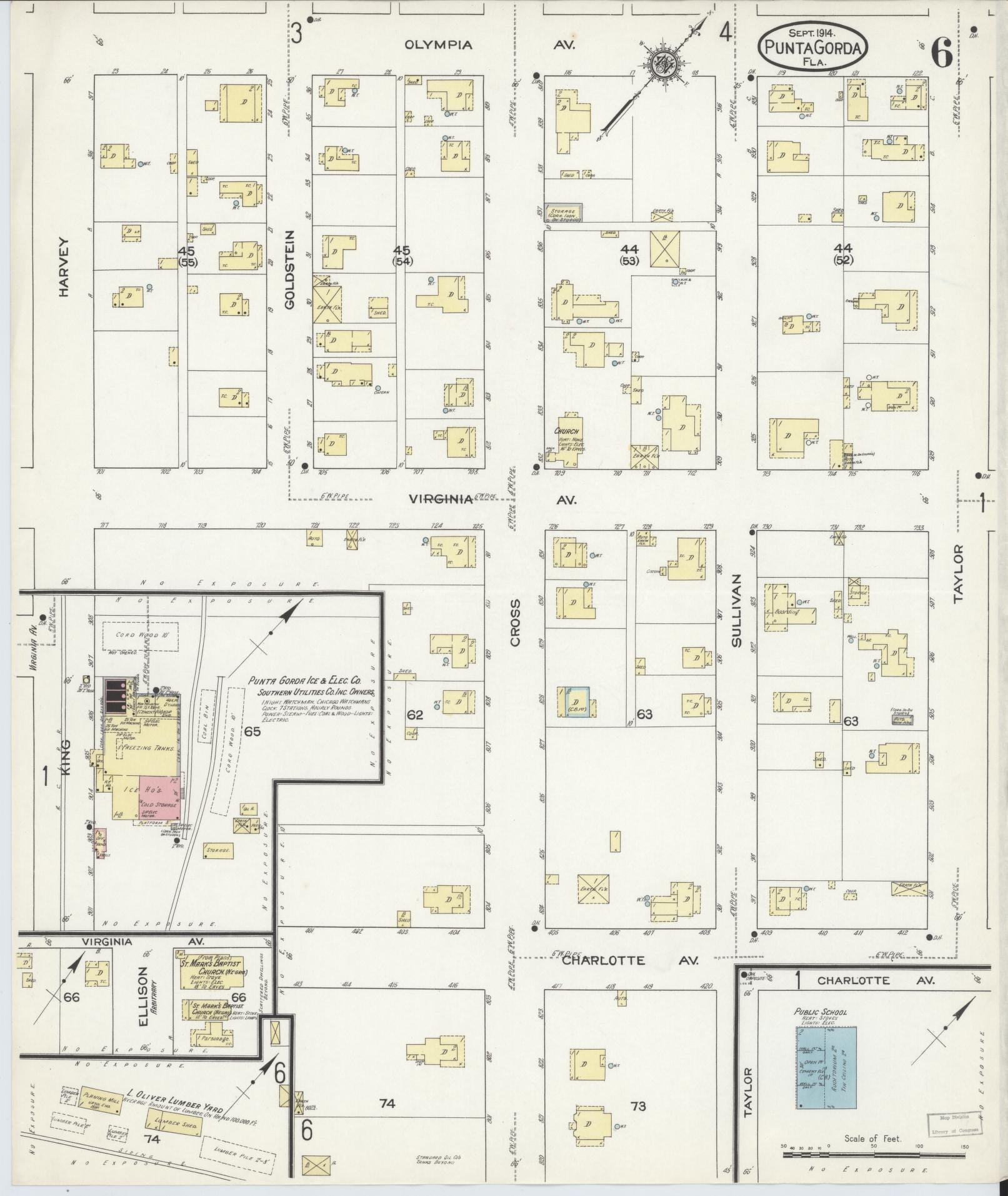 Sanborn Fire Insurance Map from Punta Gorda, Charlotte County, Florida (1914), Sheet #0006 - Historic Sanborn Fire Insurance Map Print, vintage old map wall art, antique decor, genealogy gift, Florida Florida map