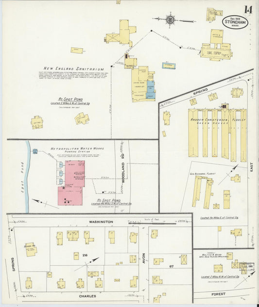 Sanborn Fire Insurance Map from Stoneham, Middlesex County, Massachusetts (1909), Sheet #0014 - Historic Sanborn Fire Insurance Map Print, vintage old map wall art, antique decor, genealogy gift, Massachusetts Massachusetts map
