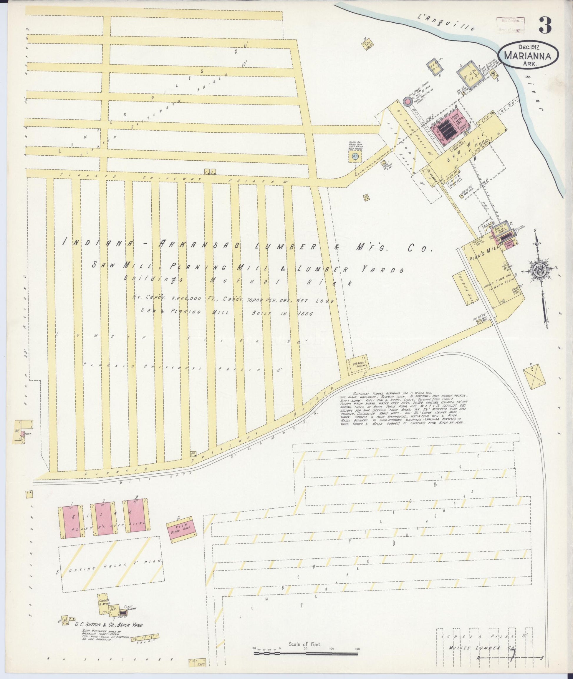 Sanborn Fire Insurance Map from Marianna, Lee County, Arkansas (1912), Sheet #0003 - Historic Sanborn Fire Insurance Map Print, vintage old map wall art, antique decor, genealogy gift, Arkansas Arkansas map