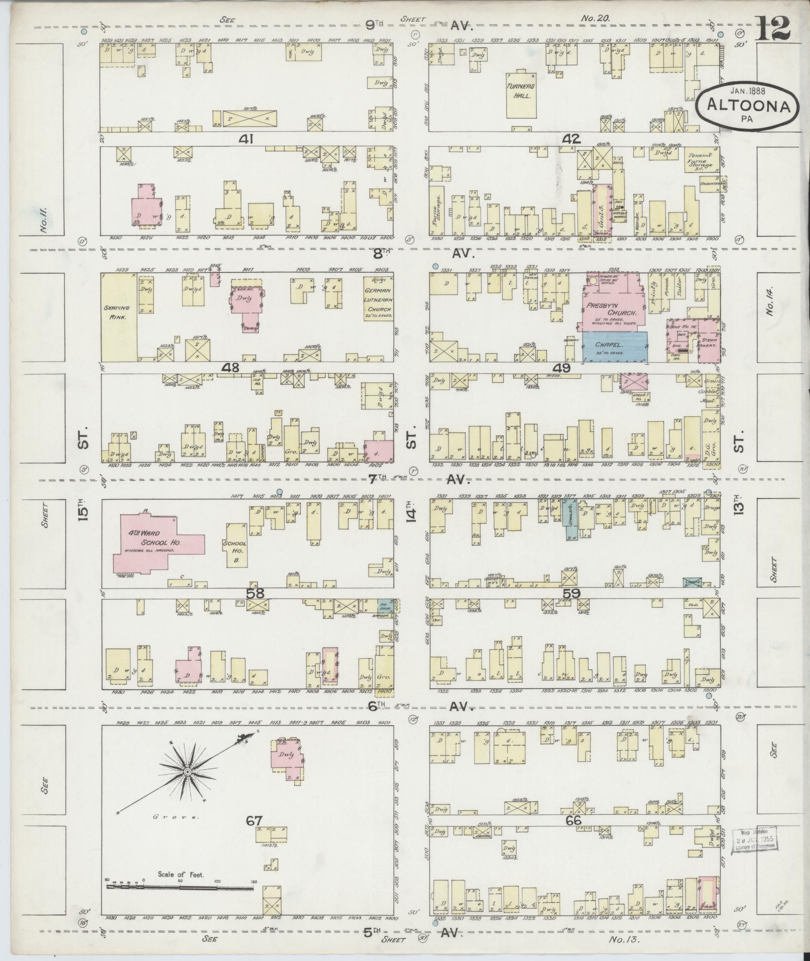 Sanborn Fire Insurance Map from Altoona, Blair County, Pennsylvania (1888), Sheet #0012 - Complete Map Set gallery image, historic Sanborn map, vintage wall art, Pennsylvania Pennsylvania