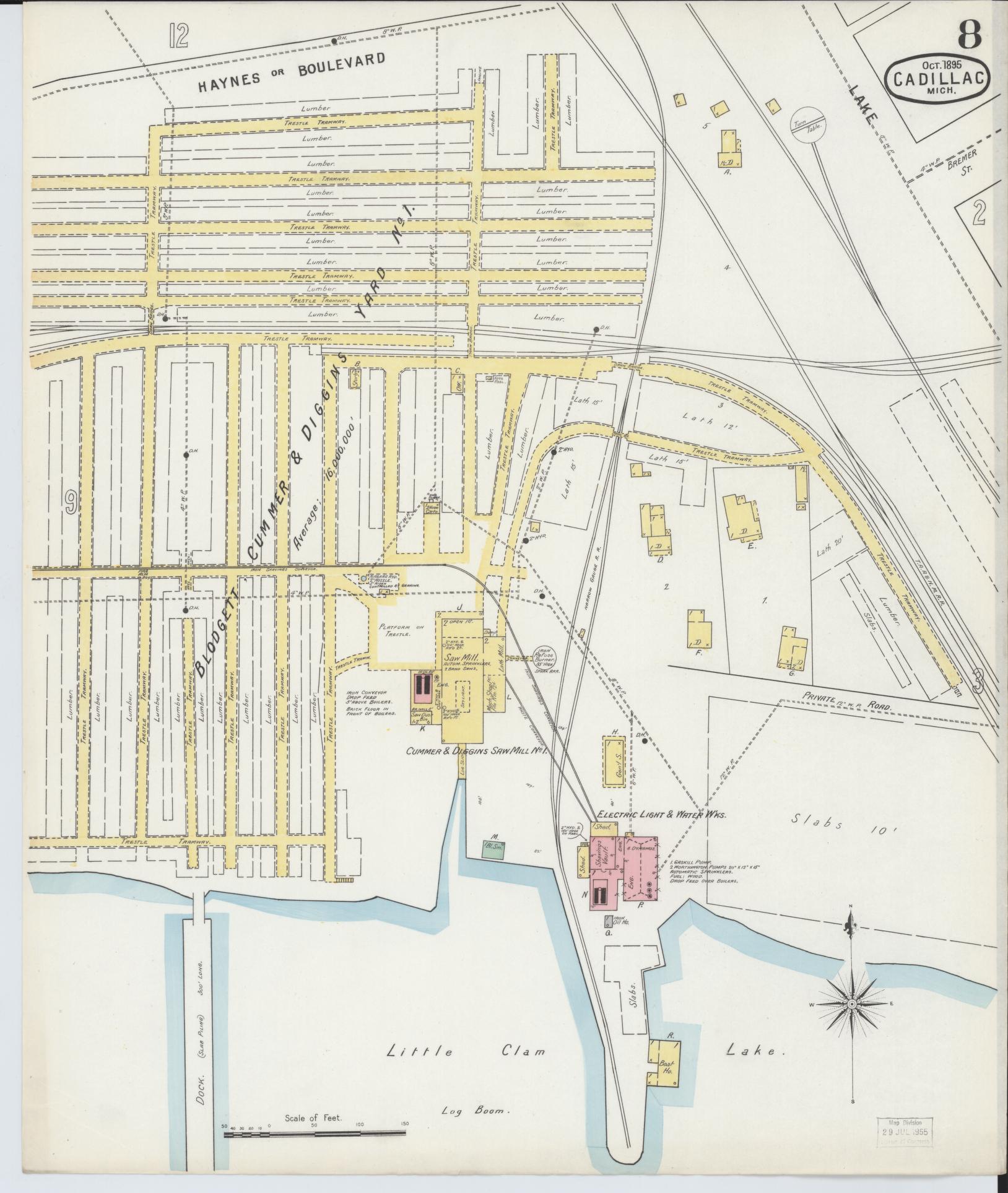 Sanborn Fire Insurance Map from Cadillac, Wexford County, Michigan (1895), Sheet #0008 - Complete Map Set gallery image, historic Sanborn map, vintage wall art, Michigan Michigan