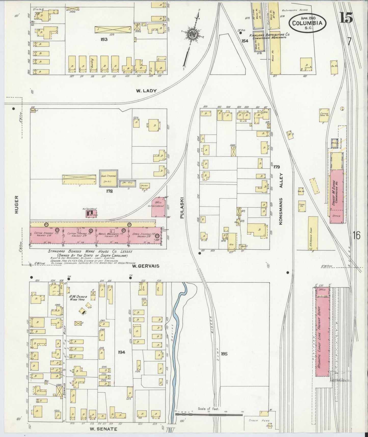 Sanborn Fire Insurance Map from Columbia, Richland County, South Carolina (1910), Sheet #0015 - Complete Map Set gallery image, historic Sanborn map, vintage wall art, South Carolina South Carolina