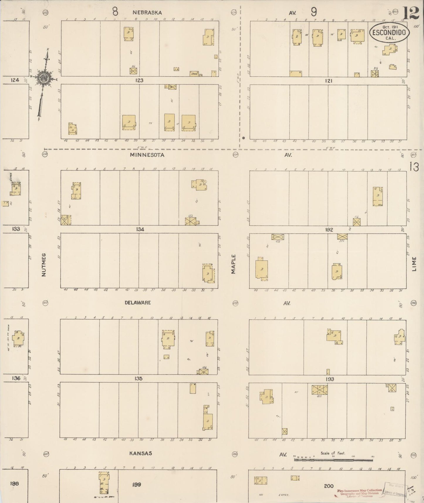 Sanborn Fire Insurance Map from Escondido, San Diego County, California (1911), Sheet #0012 - Complete Map Set gallery image, historic Sanborn map, vintage wall art, California California