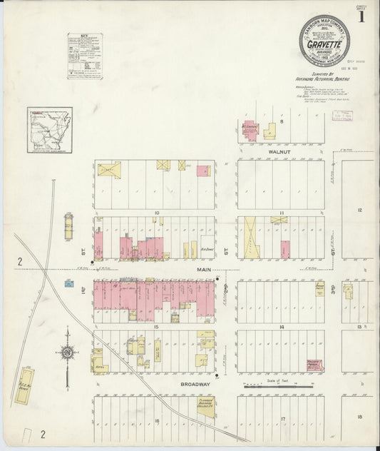 Sanborn Fire Insurance Map from Gravette, Benton County, Arkansas (1913), Sheet #0001 - Historic Sanborn Fire Insurance Map Print, vintage old map wall art, antique decor, genealogy gift, Arkansas Arkansas map
