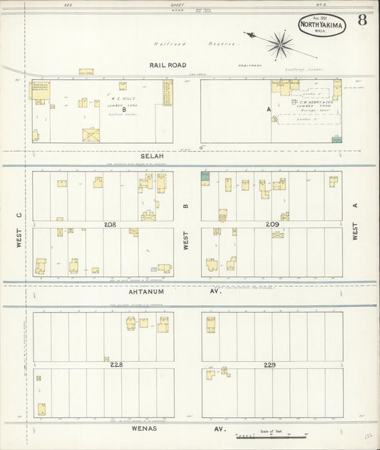 Sanborn Fire Insurance Map from North Yakima, Yakima County, Washington (1891), Sheet #0008 - Historic Sanborn Fire Insurance Map Print, vintage old map wall art, antique decor, genealogy gift, Washington Washington map