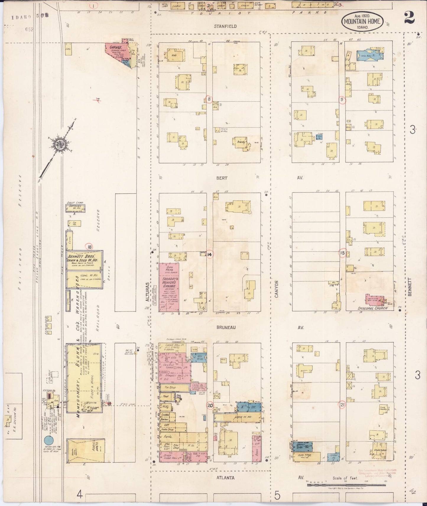 Sanborn Fire Insurance Map from Mountain Home, Elmore County, Idaho (1931), Sheet #0002 - Historic Sanborn Fire Insurance Map Print, vintage old map wall art, antique decor, genealogy gift, Idaho Idaho map