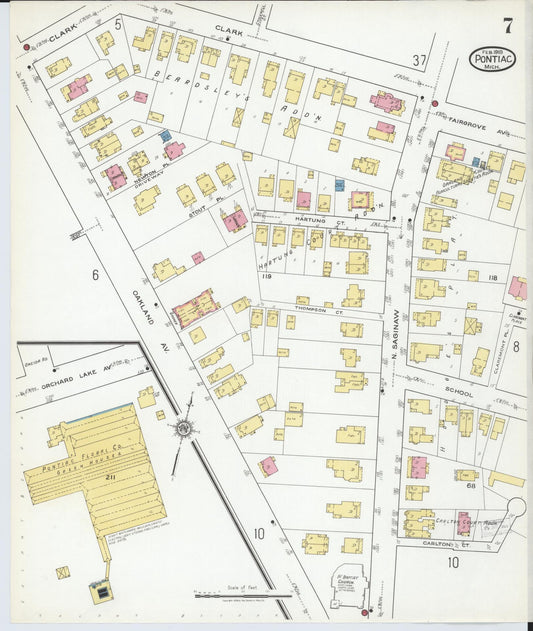 Sanborn Fire Insurance Map from Pontiac, Oakland County, Michigan (1919), Sheet #0007 - Historic Sanborn Fire Insurance Map Print, vintage old map wall art, antique decor, genealogy gift, Michigan Michigan map